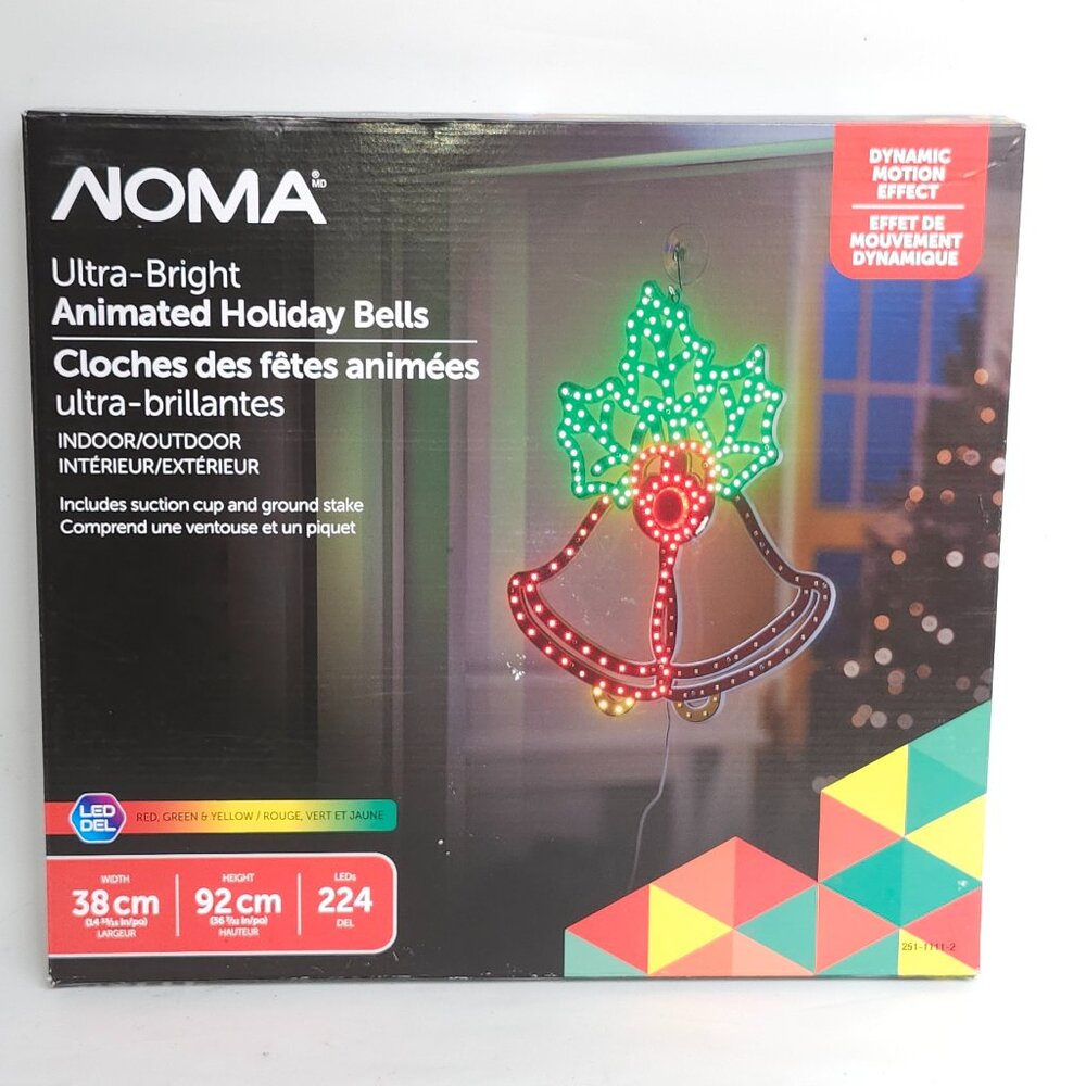 Noma Pre-Lit, Indoor/Outdoor, Neon Bells, Motion Christmas Decoration BNIP